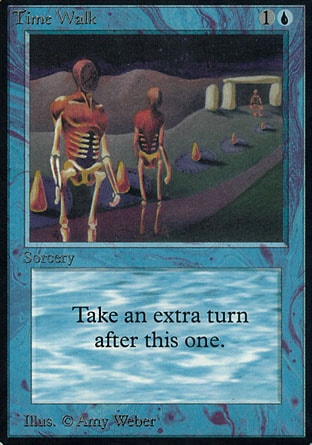 Time Walk (2, 1U) 0/0
Sorcery
Take an extra turn after this one.
Unlimited Edition: Rare, Limited Edition Beta: Rare, Limited Edition Alpha: Rare

