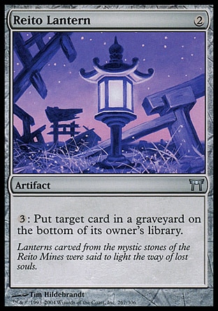 Reito Lantern (2, 2) 0/0\nArtifact\n{3}: Put target card from a graveyard on the bottom of its owner's library.\nChampions of Kamigawa: Uncommon\n\n