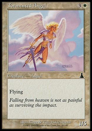 Tormented Angel (4, 3W) 1/5\nCreature  — Angel\nFlying\nUrza's Destiny: Common\n\n